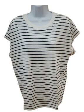 a new day, Striped Crewneck Women’s Top - White with Black Stripes, XL